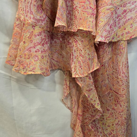 NWT MISA Dress Pink/Yellow Size S Off The Shoulder Smocked Waist - Picture 6 of 10